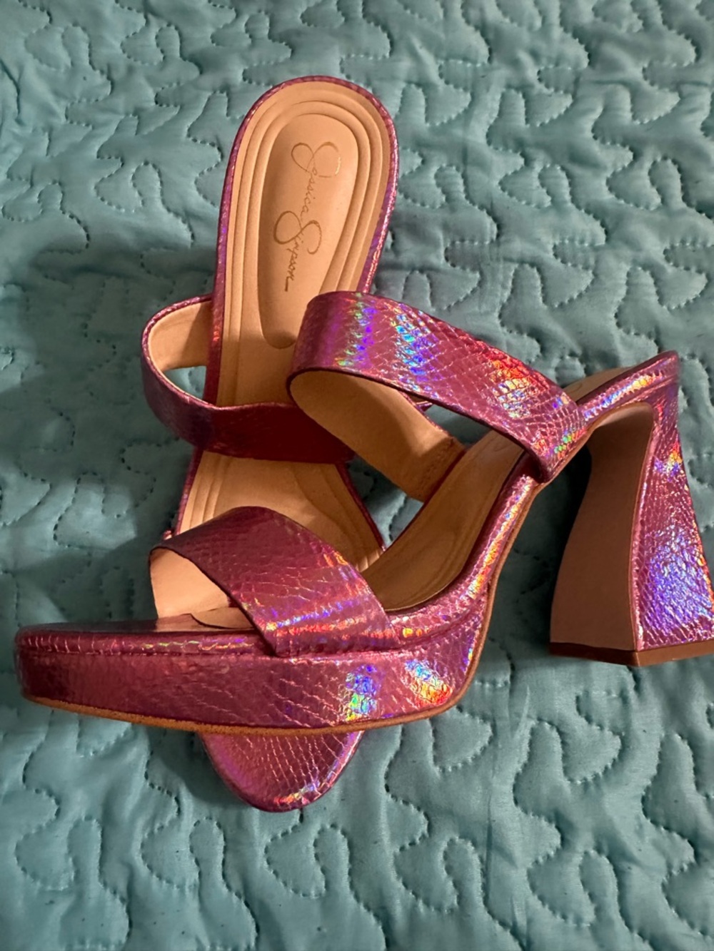 Jessica Simpson Holographic Fuchsia Platform Mules